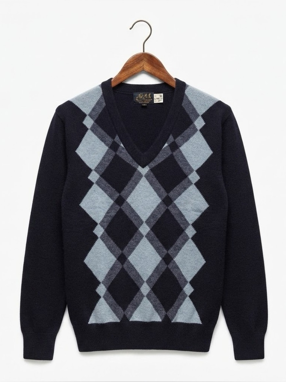 Vintage Y2K 100% Cashmere Sweater Blue Argyle Old Money
